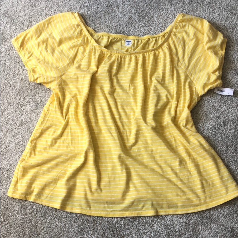 Old Navy Yellow White Stripe Off Shoulder Top XL NWT